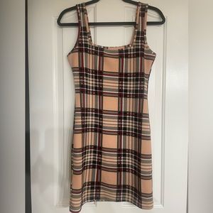 SHEIN Double Square Neck Plaid Bodycon Dress Size L